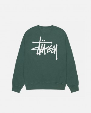 Stussy Basic Stussy Crew Pigment Dyed Moški Puloverji Zelene Slovenija | ZVR-9018