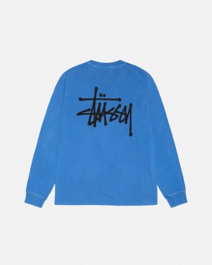 Stussy Basic Stussy LS Tee Pigment Dyed Moški T Shirt Modre Slovenija | GFB-2990