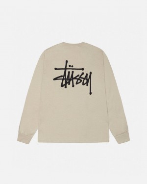 Stussy Basic Stussy Ls Tee Moški T Shirt Kaki Slovenija | FGD-6890