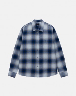 Stussy Bay Plaid Shirt Moški Srajce Temno Modre Slovenija | ZFR-7745