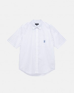 Stussy Boxy Črtasto Shirt Moški Srajce Bele Slovenija | EMP-4757