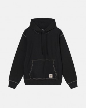 Stussy Contrast Stitch Label Hoodie Moški Pulover s Kapuco Črne Slovenija | BHN-3552