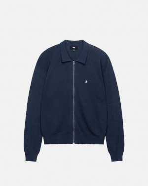 Stussy Light Weight Ls Zip Polo Moški Srajce Temno Modre Slovenija | YVI-4479