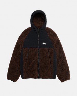 Stussy Sherpa Paneled Hooded Jacket Ženski Jakne Rjave Slovenija | FKJ-5690