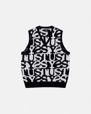 Stussy Stacked Sweater Vest Moški Puloverji Bele Črne Slovenija | JWK-0054