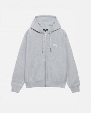 Stussy Stock Logo Zip Hoodie Moški Pulover s Kapuco Sive Slovenija | CHQ-8510