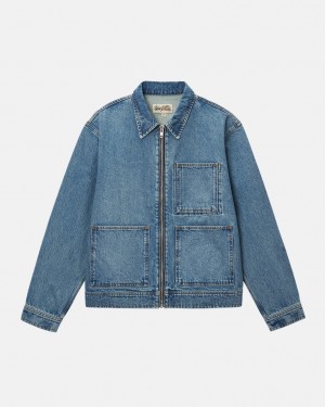 Stussy Zip Work Jacket Denim Moški Jakne Modre Slovenija | FWE-1920