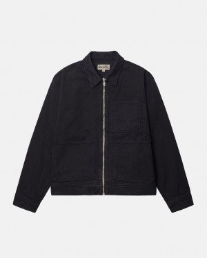 Stussy Zip Work Jacket Overdyed Ženski Denim Črne Črne Slovenija | RLQ-3061