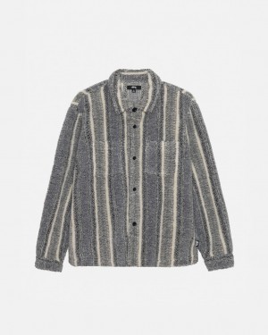 Stussy Črtasto Sherpa Shirt Moški Srajce Charcoal Slovenija | ZXL-2925