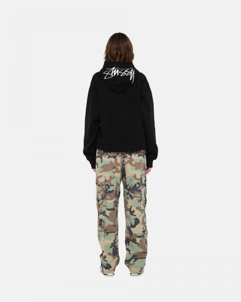 Stussy Back Hood Applique Hoodie Moški Pulover s Kapuco Črne Slovenija | MCU-7631