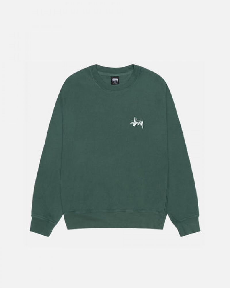 Stussy Basic Stussy Crew Pigment Dyed Moški Puloverji Zelene Slovenija | ZVR-9018