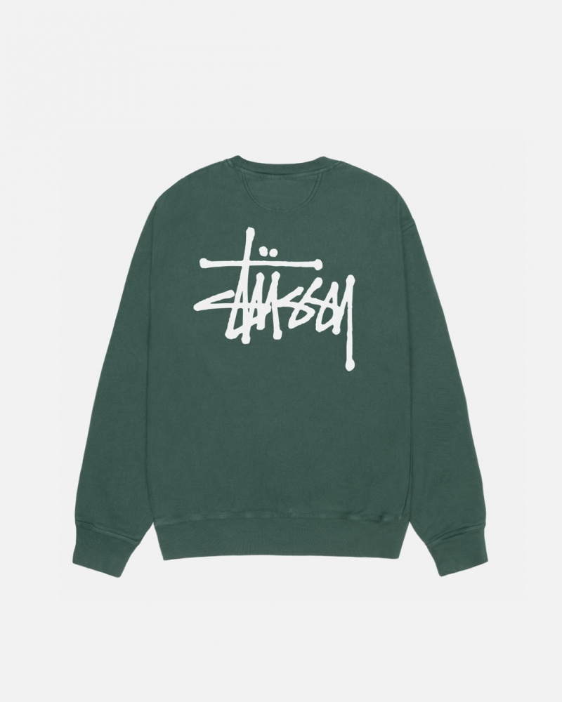 Stussy Basic Stussy Crew Pigment Dyed Moški Puloverji Zelene Slovenija | ZVR-9018