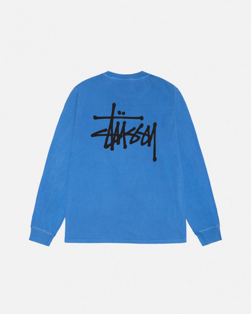 Stussy Basic Stussy LS Tee Pigment Dyed Ženski T Shirt Modre Slovenija | VOI-3836