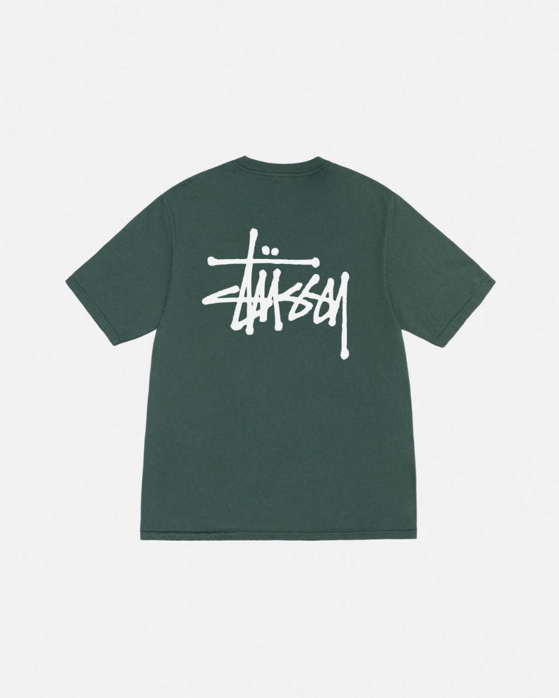 Stussy Basic Stussy Tee Pigment Dyed Moški T Shirt Zelene Slovenija | VJM-0350