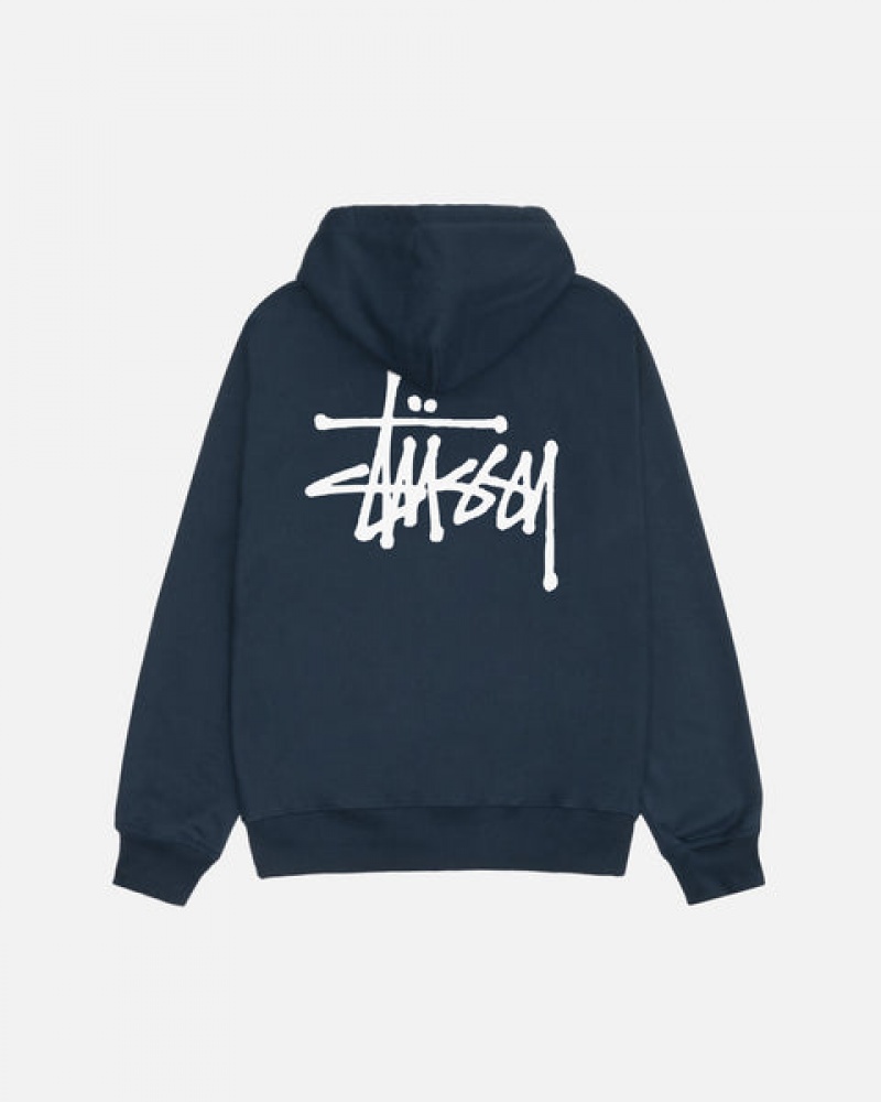 Stussy Basic Stussy Zip Hoodie Moški Pulover s Kapuco Temno Modre Slovenija | LBF-7956