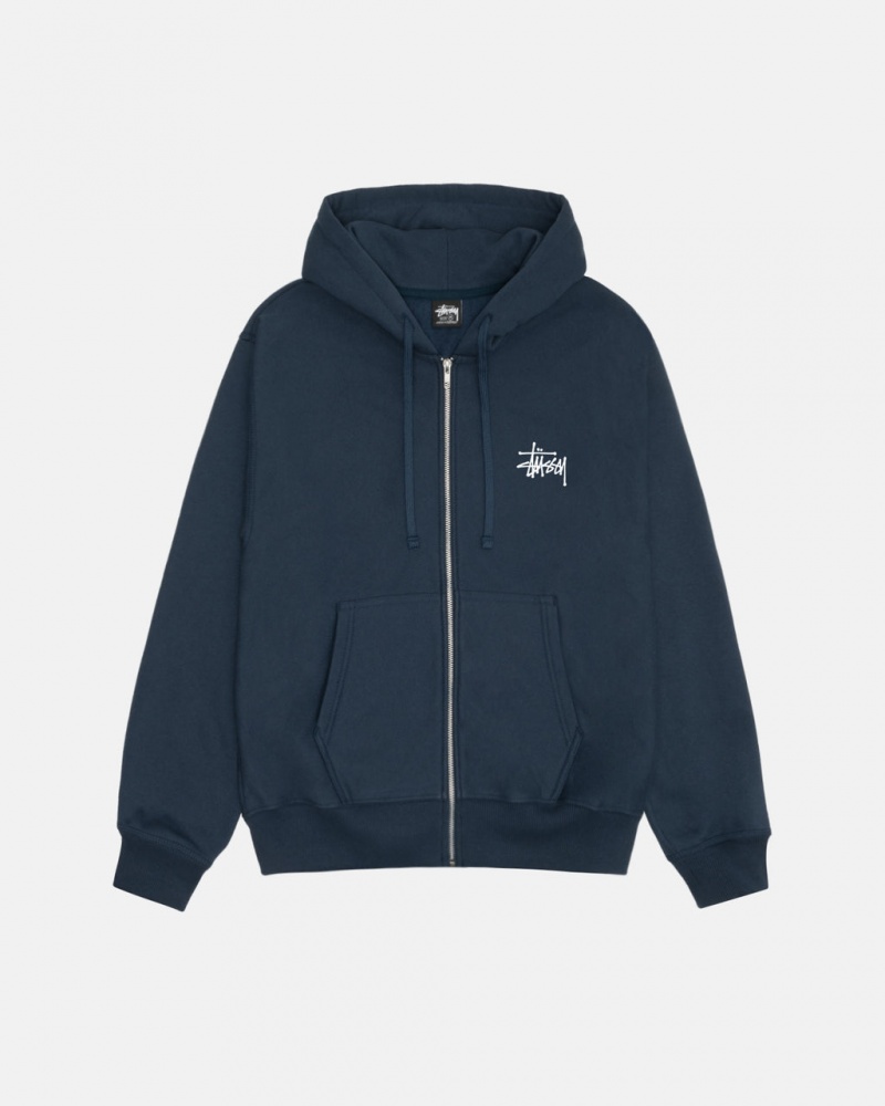 Stussy Basic Stussy Zip Hoodie Moški Pulover s Kapuco Temno Modre Slovenija | LBF-7956