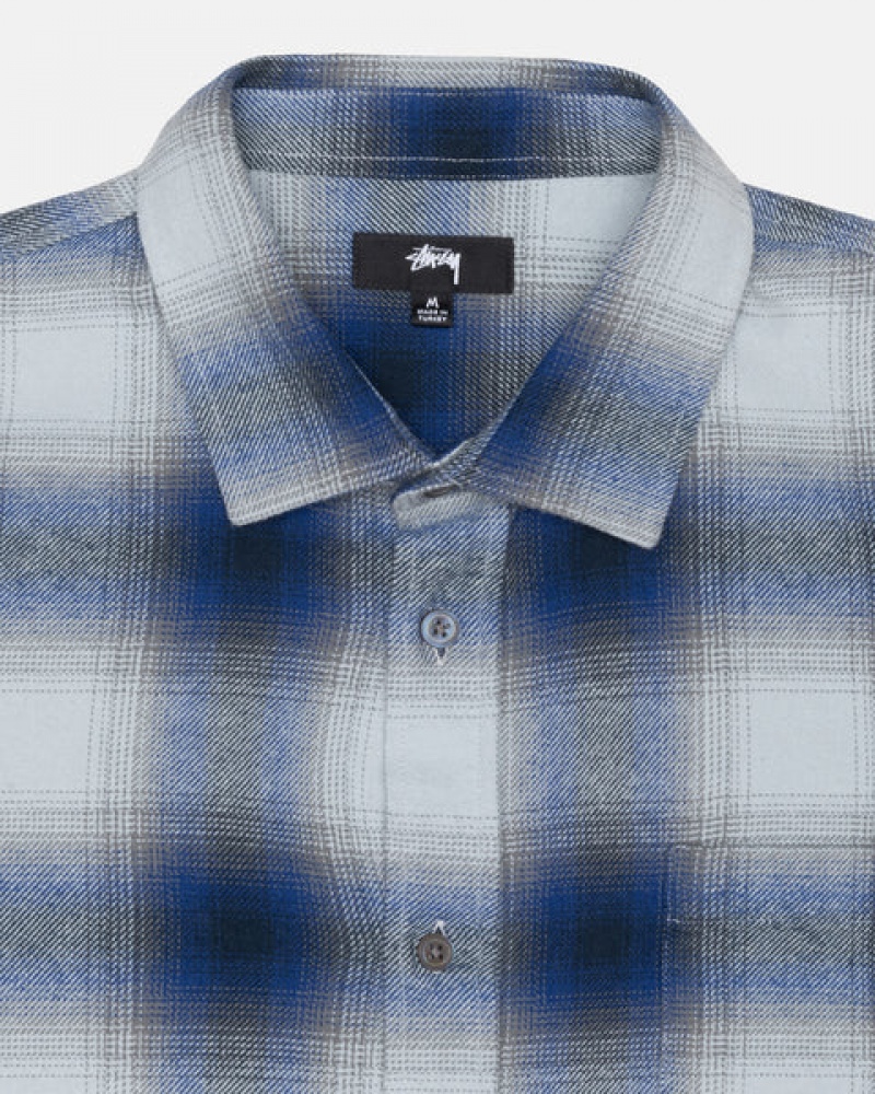 Stussy Bay Plaid Shirt Moški Srajčne Jakne Temno Modre Slovenija | KXL-3517