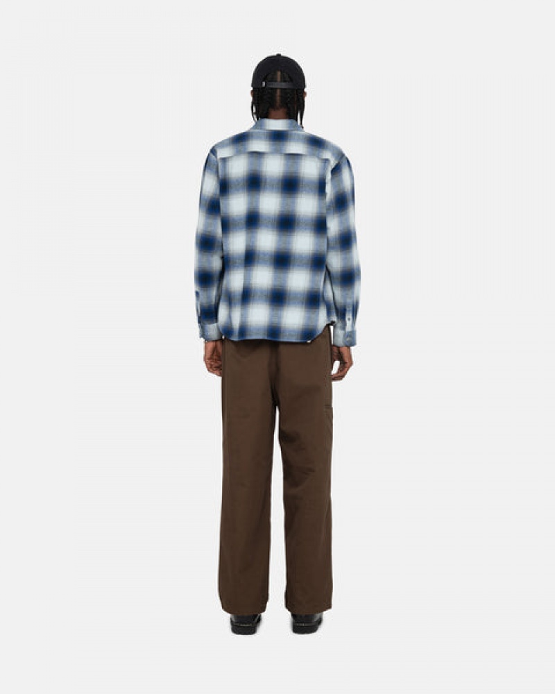 Stussy Bay Plaid Shirt Moški Srajčne Jakne Temno Modre Slovenija | KXL-3517