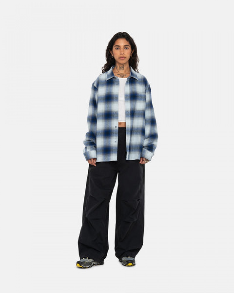 Stussy Bay Plaid Shirt Moški Srajčne Jakne Temno Modre Slovenija | KXL-3517