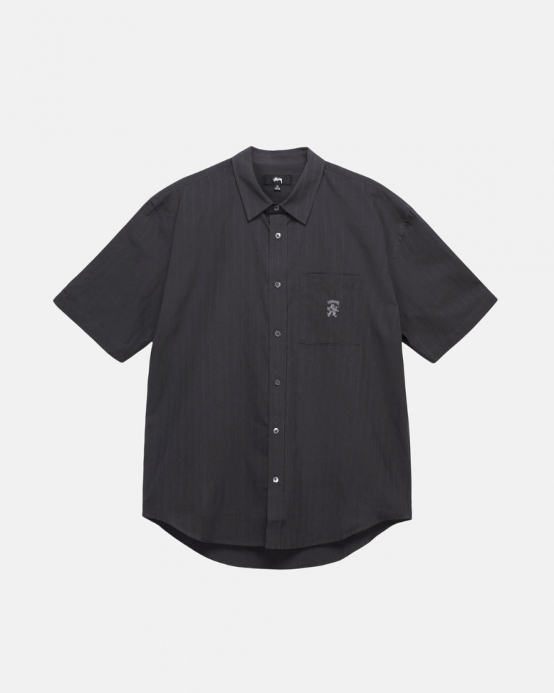 Stussy Boxy Črtasto Shirt Moški Srajce Črne Slovenija | JQS-9990