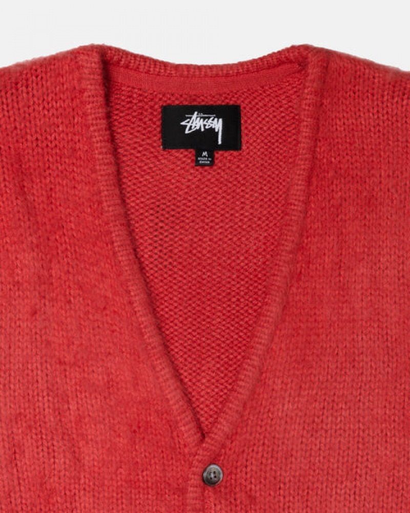 Stussy Brushed Cardigan Moški Puloverji Rdeče Slovenija | DOQ-4945