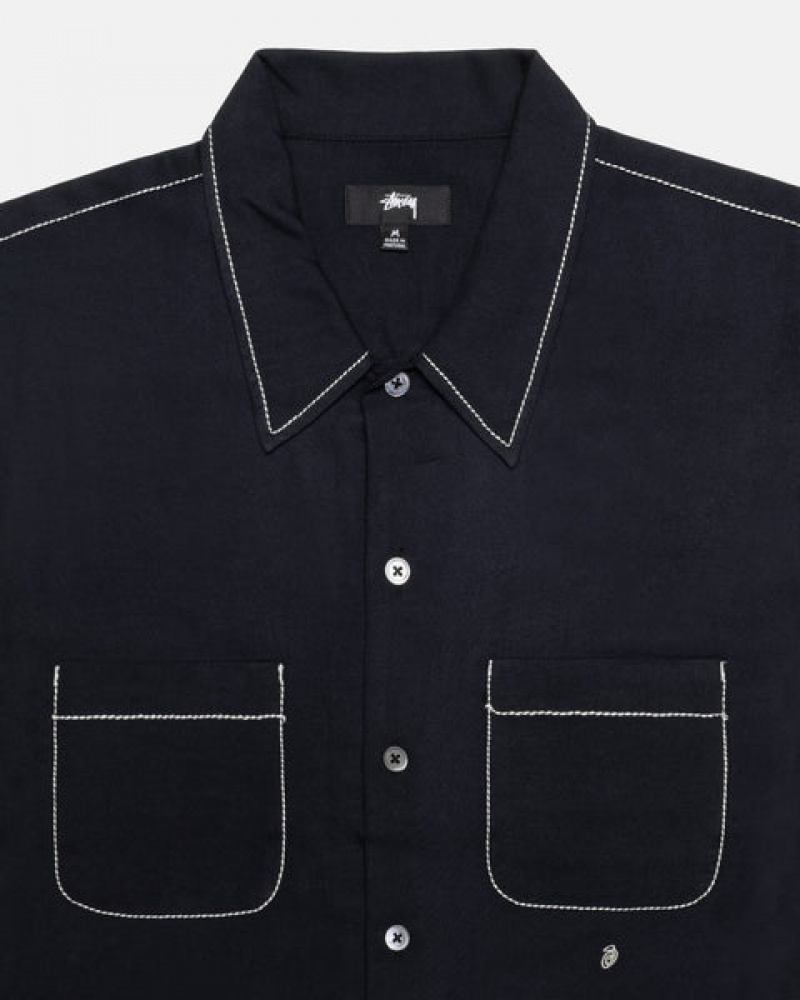 Stussy Contrast Pick Stitched Shirt Moški Srajce Črne Slovenija | EVI-8784