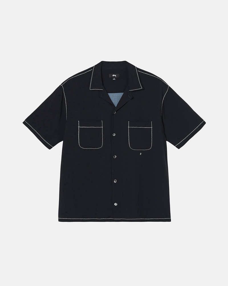 Stussy Contrast Pick Stitched Shirt Moški Srajce Črne Slovenija | EVI-8784