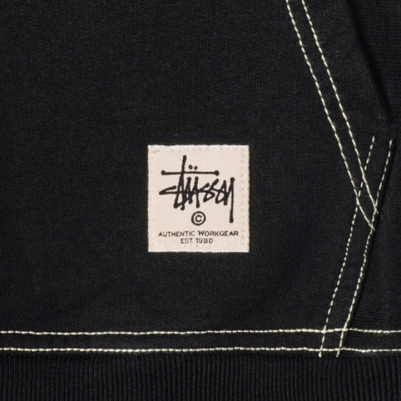 Stussy Contrast Stitch Label Hoodie Moški Pulover s Kapuco Črne Slovenija | BHN-3552