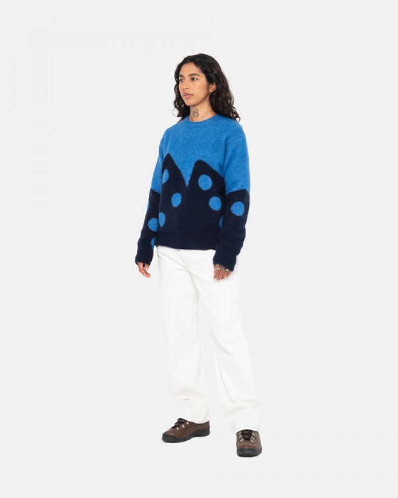 Stussy Dice Fuzzy Crew Ženski Puloverji Modre Slovenija | EYS-7427