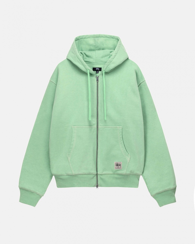 Stussy Double Face Label Zip Hoodie Moški Pulover s Kapuco Zelene Slovenija | FAY-4237