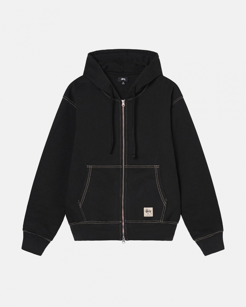 Stussy Double Face Label Zip Hoodie Moški Pulover s Kapuco Črne Slovenija | OSY-9259