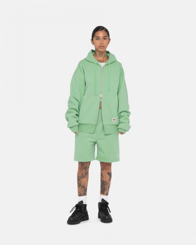 Stussy Double Face Label Zip Hoodie Ženski Pulover s Kapuco Zelene Slovenija | JID-5879