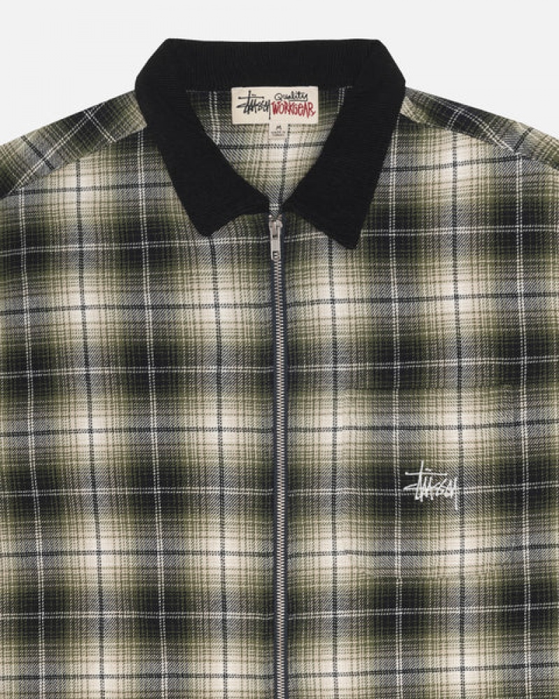 Stussy Frank Plaid Zip Shirt Moški Srajce Temno Sive Slovenija | ZVX-6222