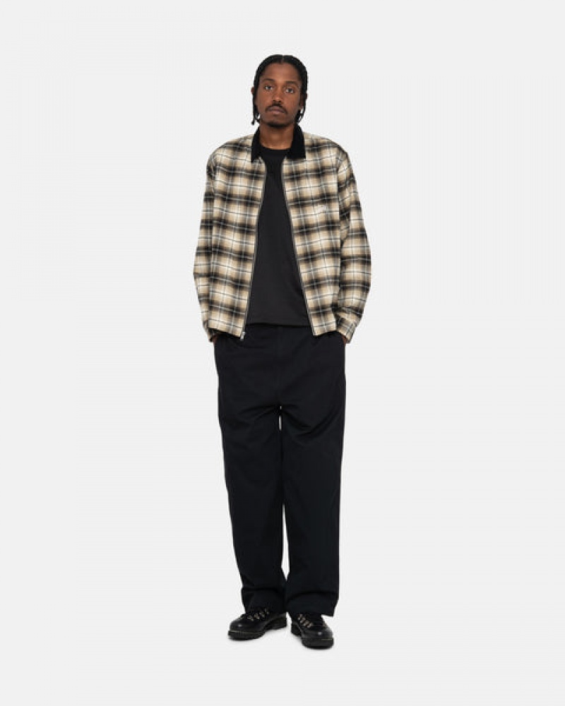 Stussy Frank Plaid Zip Shirt Moški Srajce Temno Sive Slovenija | ZVX-6222