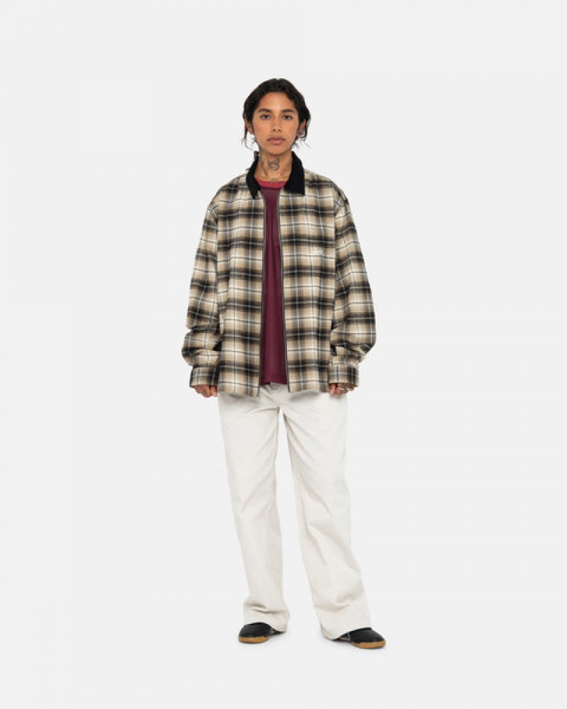 Stussy Frank Plaid Zip Shirt Moški Srajce Temno Sive Slovenija | ZVX-6222