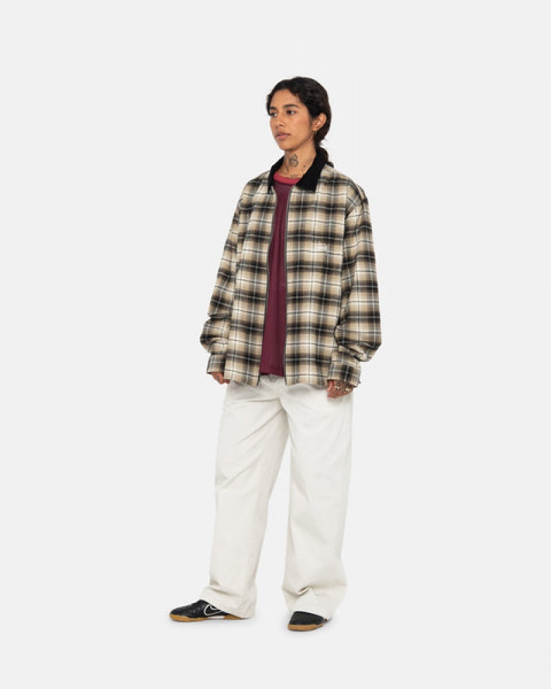 Stussy Frank Plaid Zip Shirt Moški Srajce Temno Sive Slovenija | ZVX-6222