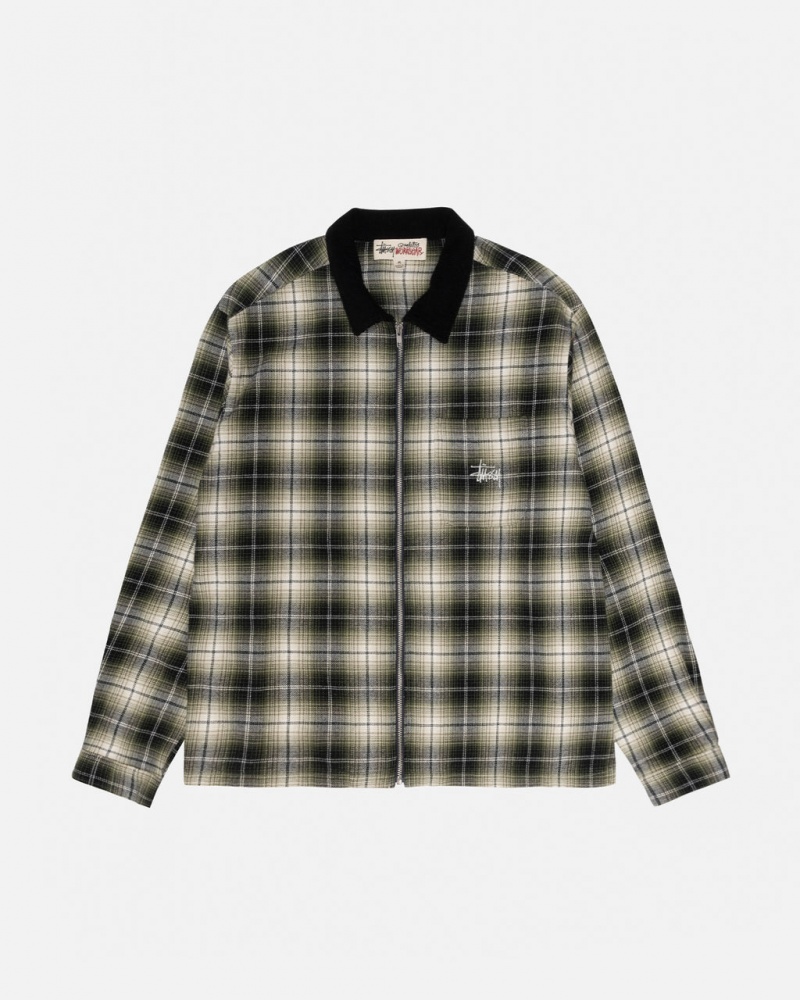 Stussy Frank Plaid Zip Shirt Moški Srajce Temno Sive Slovenija | ZVX-6222