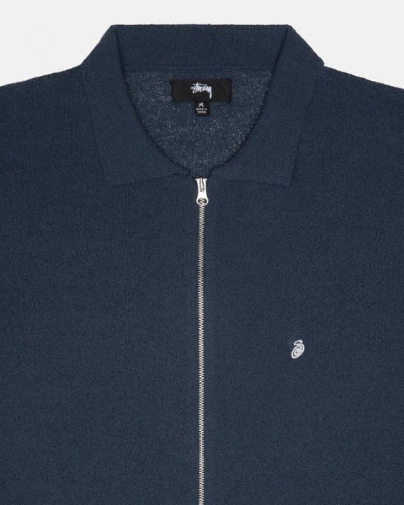 Stussy Light Weight Ls Zip Polo Moški Srajce Temno Modre Slovenija | YVI-4479