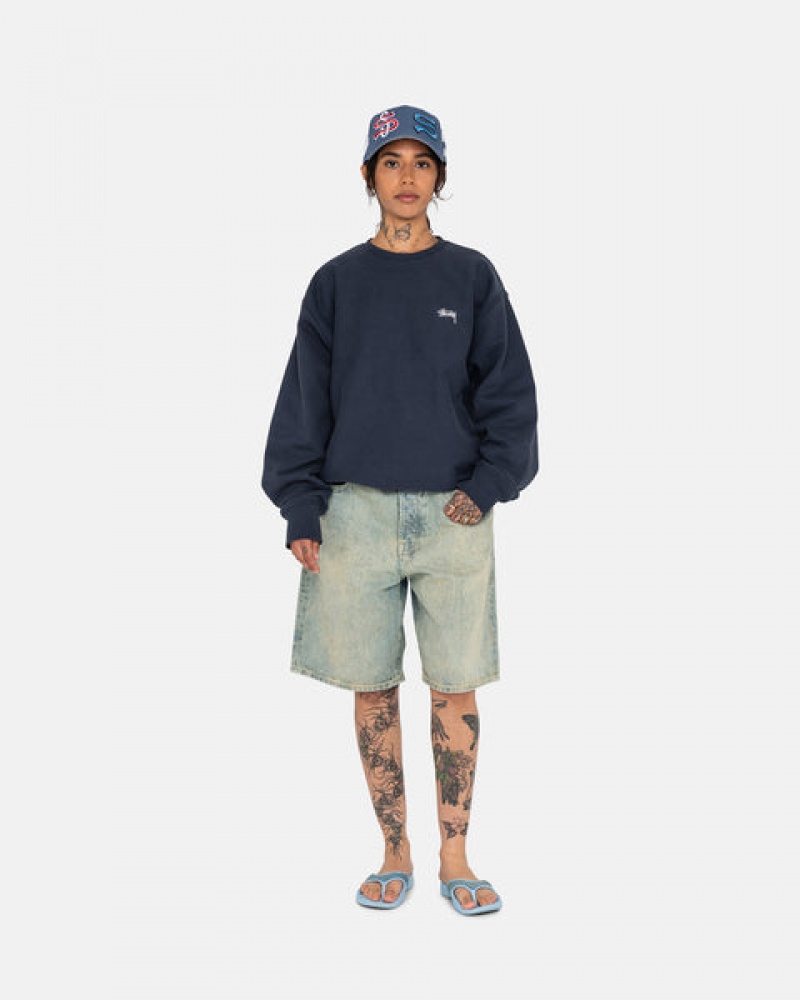 Stussy Overdyed Stock Logo Crew Moški Puloverji Temno Modre Slovenija | HQT-6857