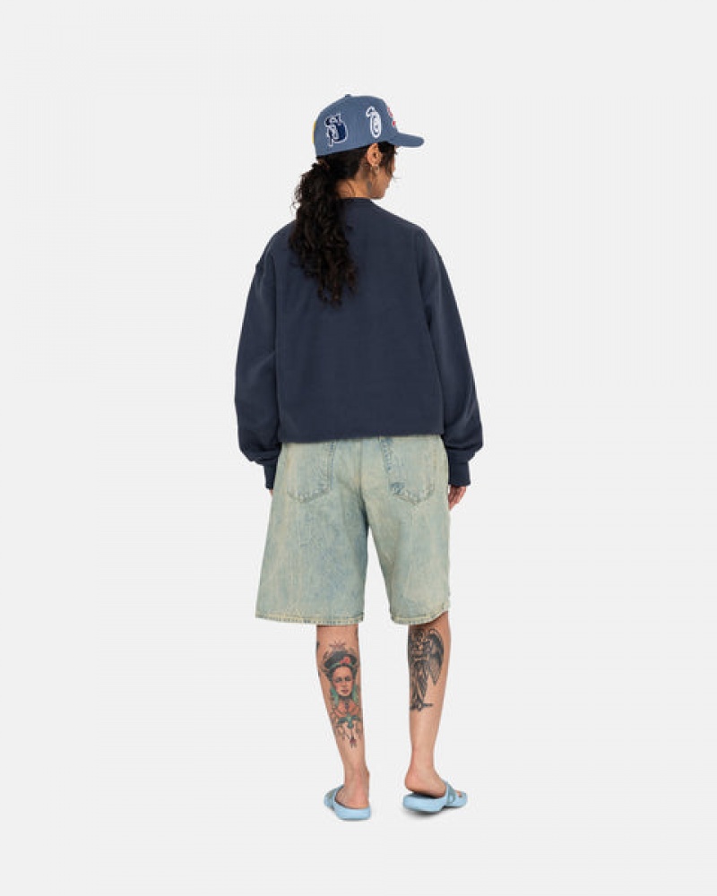 Stussy Overdyed Stock Logo Crew Moški Puloverji Temno Modre Slovenija | HQT-6857