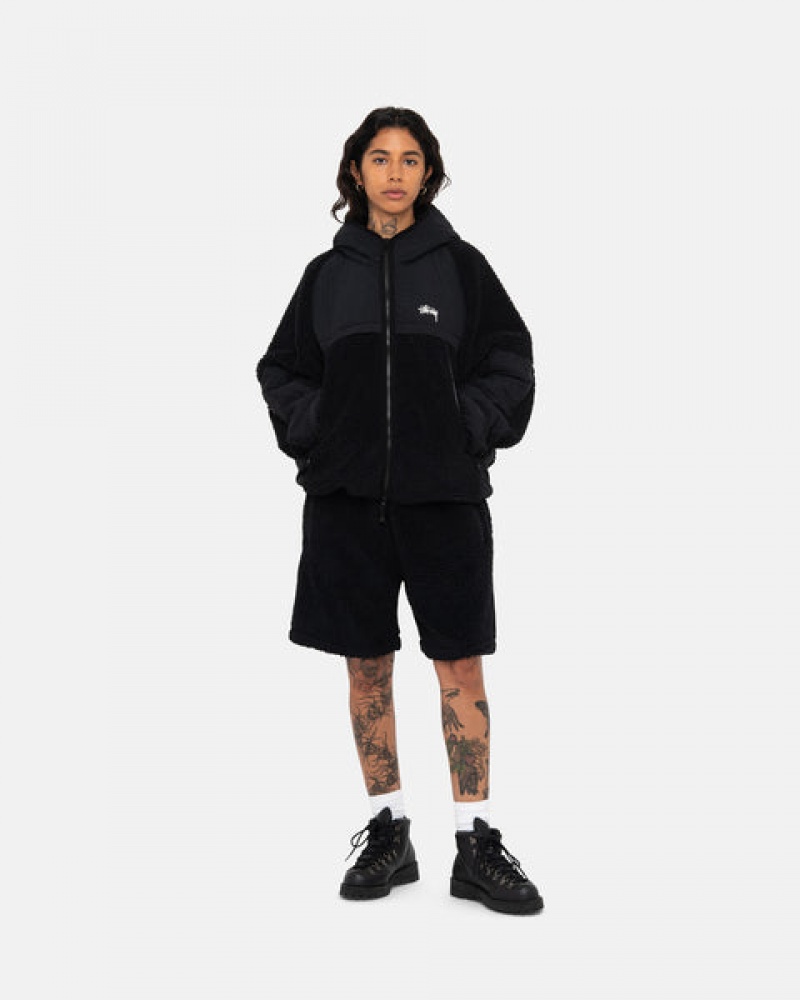 Stussy Sherpa Paneled Hooded Jacket Moški Jakne Črne Slovenija | ZYS-5808