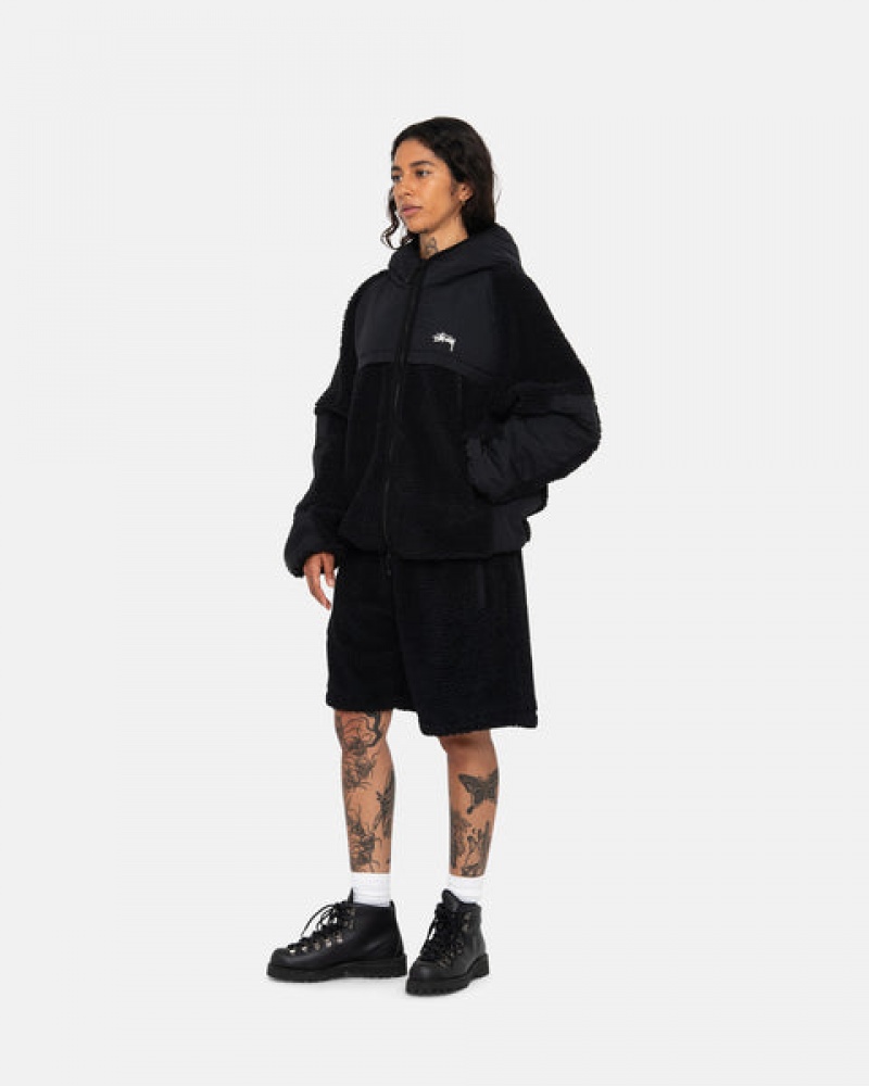 Stussy Sherpa Paneled Hooded Jacket Moški Jakne Črne Slovenija | ZYS-5808