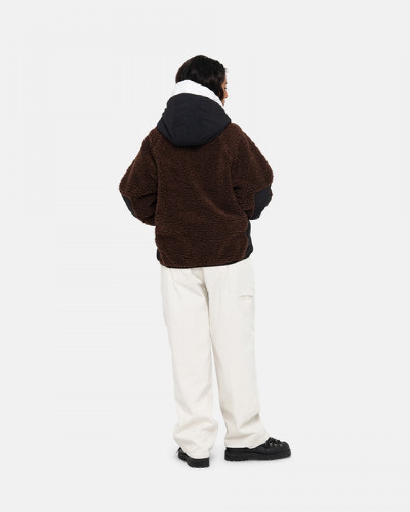 Stussy Sherpa Paneled Hooded Jacket Moški Jakne Rjave Slovenija | QVK-5146