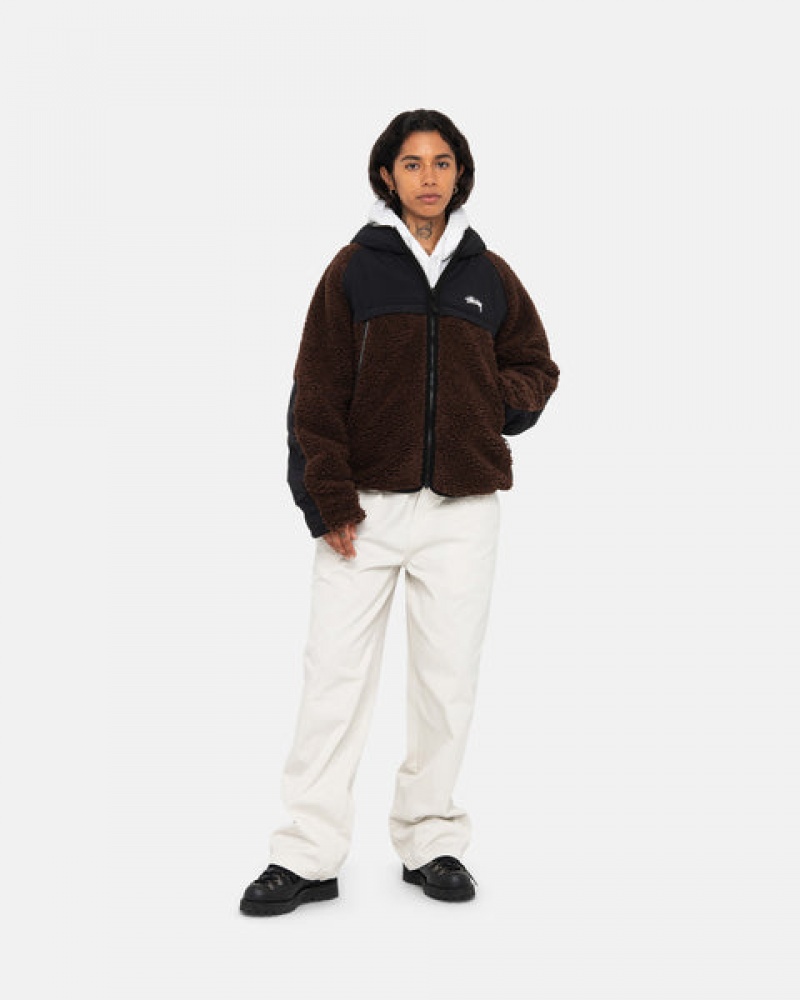 Stussy Sherpa Paneled Hooded Jacket Moški Jakne Rjave Slovenija | QVK-5146