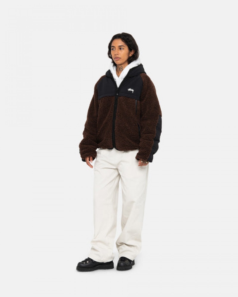 Stussy Sherpa Paneled Hooded Jacket Moški Jakne Rjave Slovenija | QVK-5146