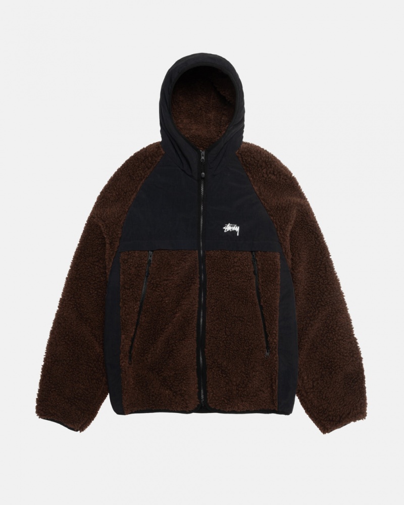 Stussy Sherpa Paneled Hooded Jacket Moški Jakne Rjave Slovenija | QVK-5146