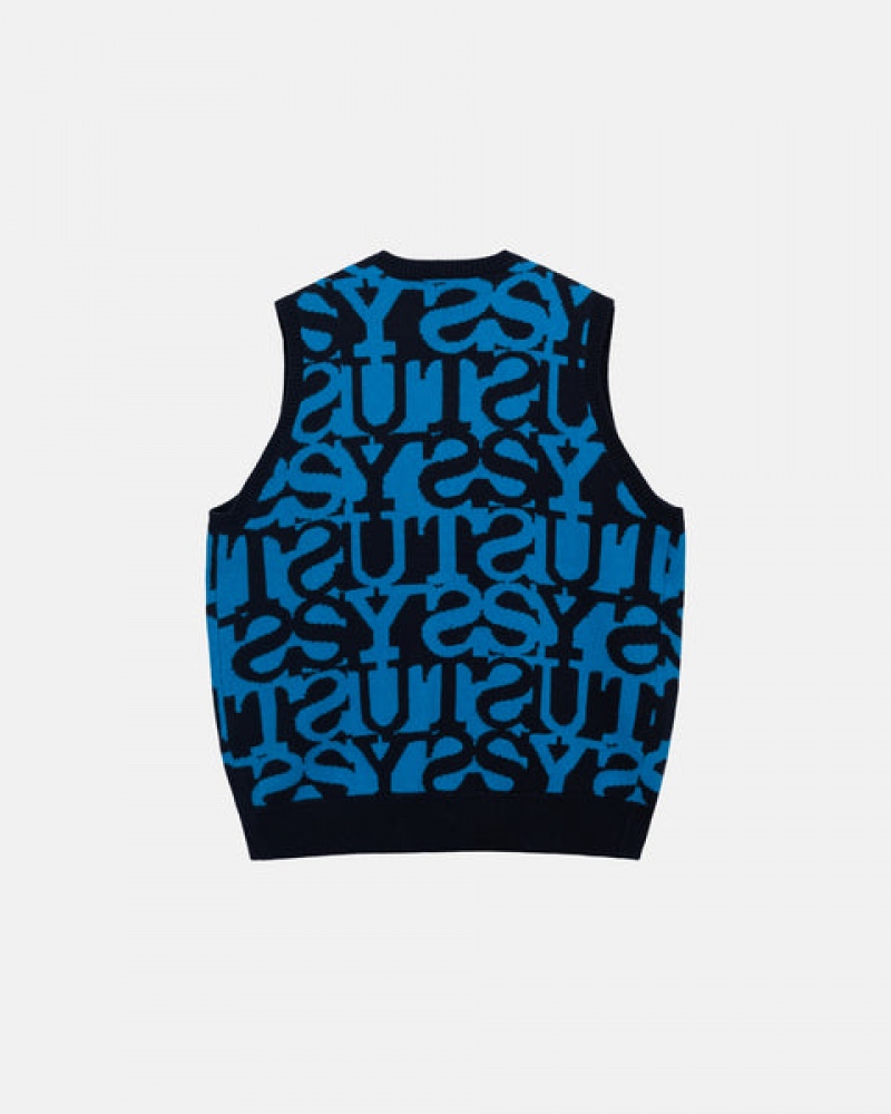 Stussy Stacked Sweater Vest Moški Puloverji Temno Temno Modre Slovenija | RGJ-2423