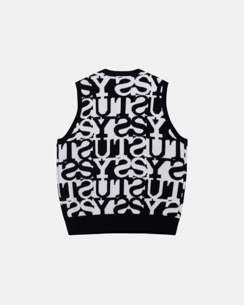 Stussy Stacked Sweater Vest Moški Puloverji Bele Črne Slovenija | JWK-0054