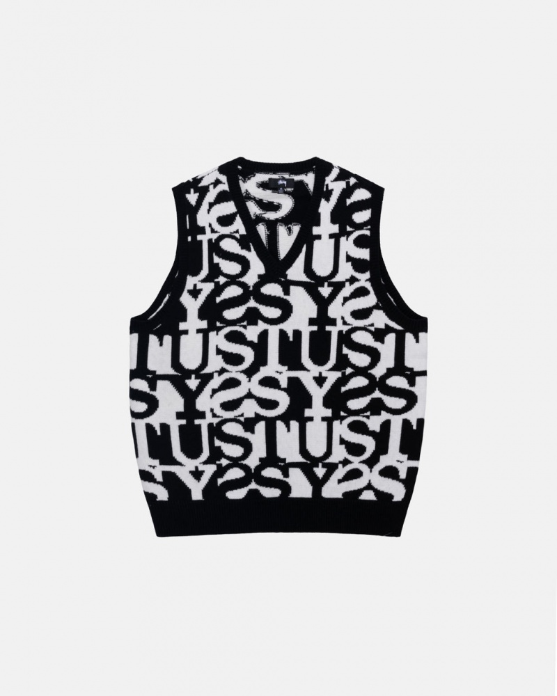 Stussy Stacked Sweater Vest Moški Puloverji Bele Črne Slovenija | JWK-0054