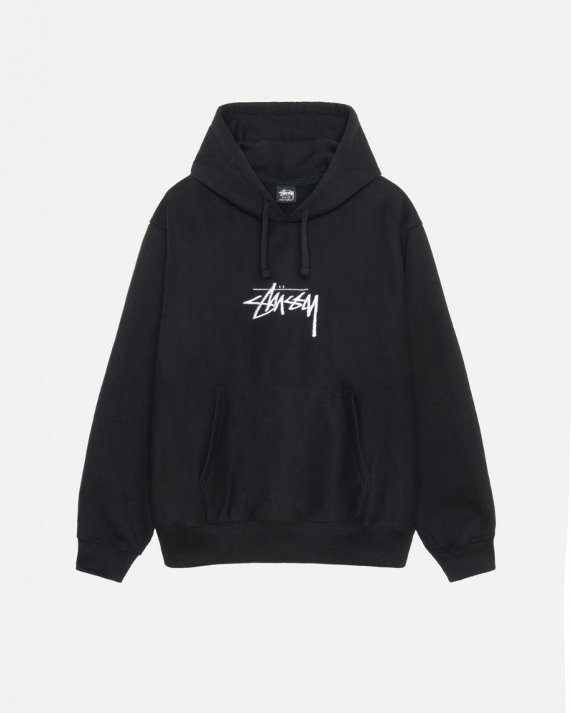 Stussy Stock Logo Applique Hoodie Moški Pulover s Kapuco Črne Slovenija | BBW-6633